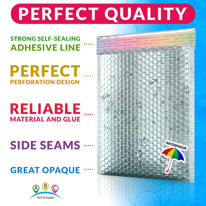 ABC PACK & SUPPLY Ice Blue Metallic Bubble Mailers, 9.5 x 13.5 Inches. Pack of 25 Metallic Bubble Envelope Mailer. Padded Envelopes Waterproof. Opaque Self Seal Mailers for Cosmetics - Image 3